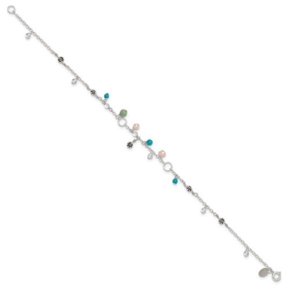 Sterling Silver Turquoise/Clear Bead/FW Cultured Pearl Anklet, NWT - Picture 2 of 4